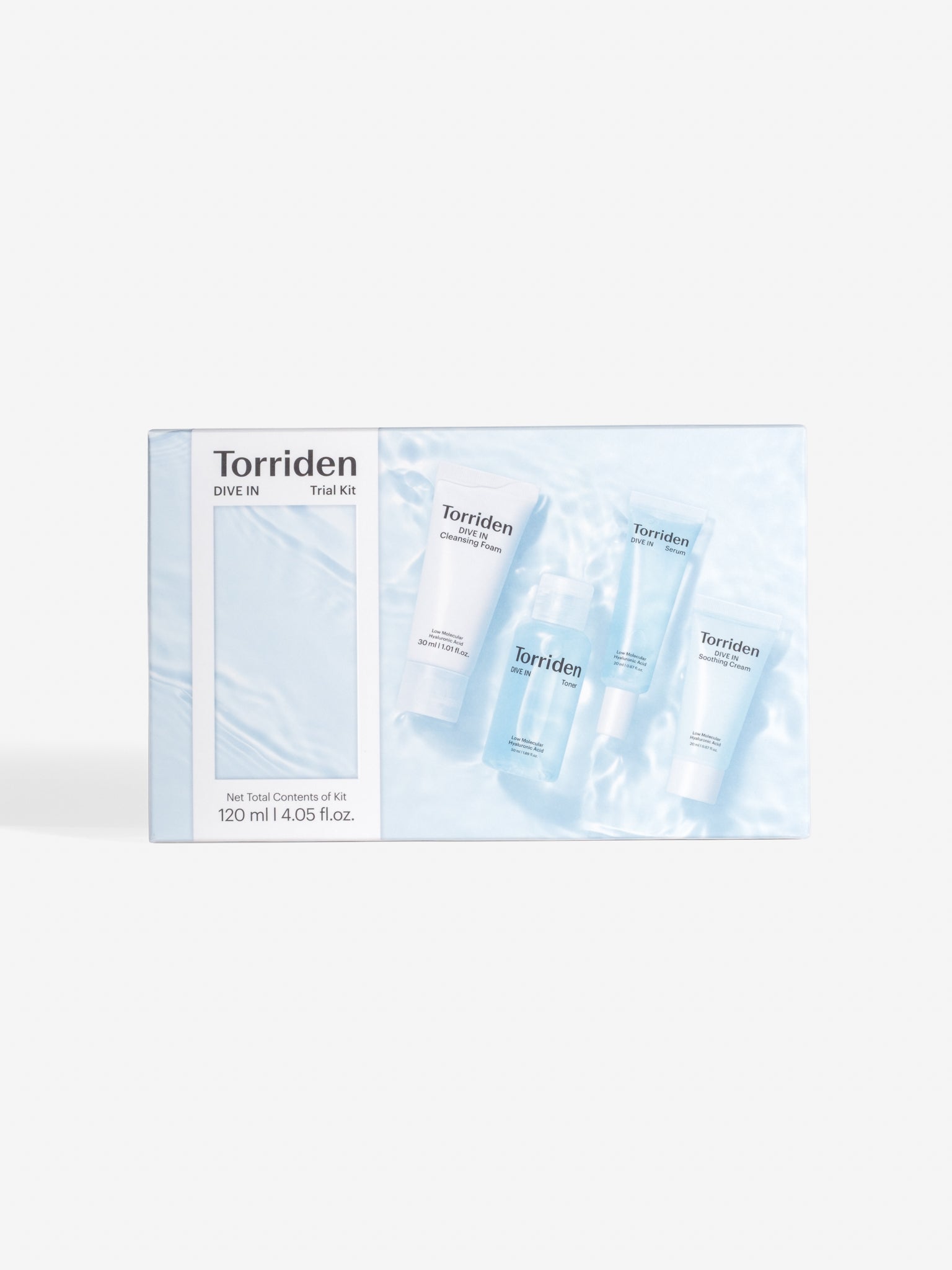 Torriden dive in trial kit packaging on a white background
