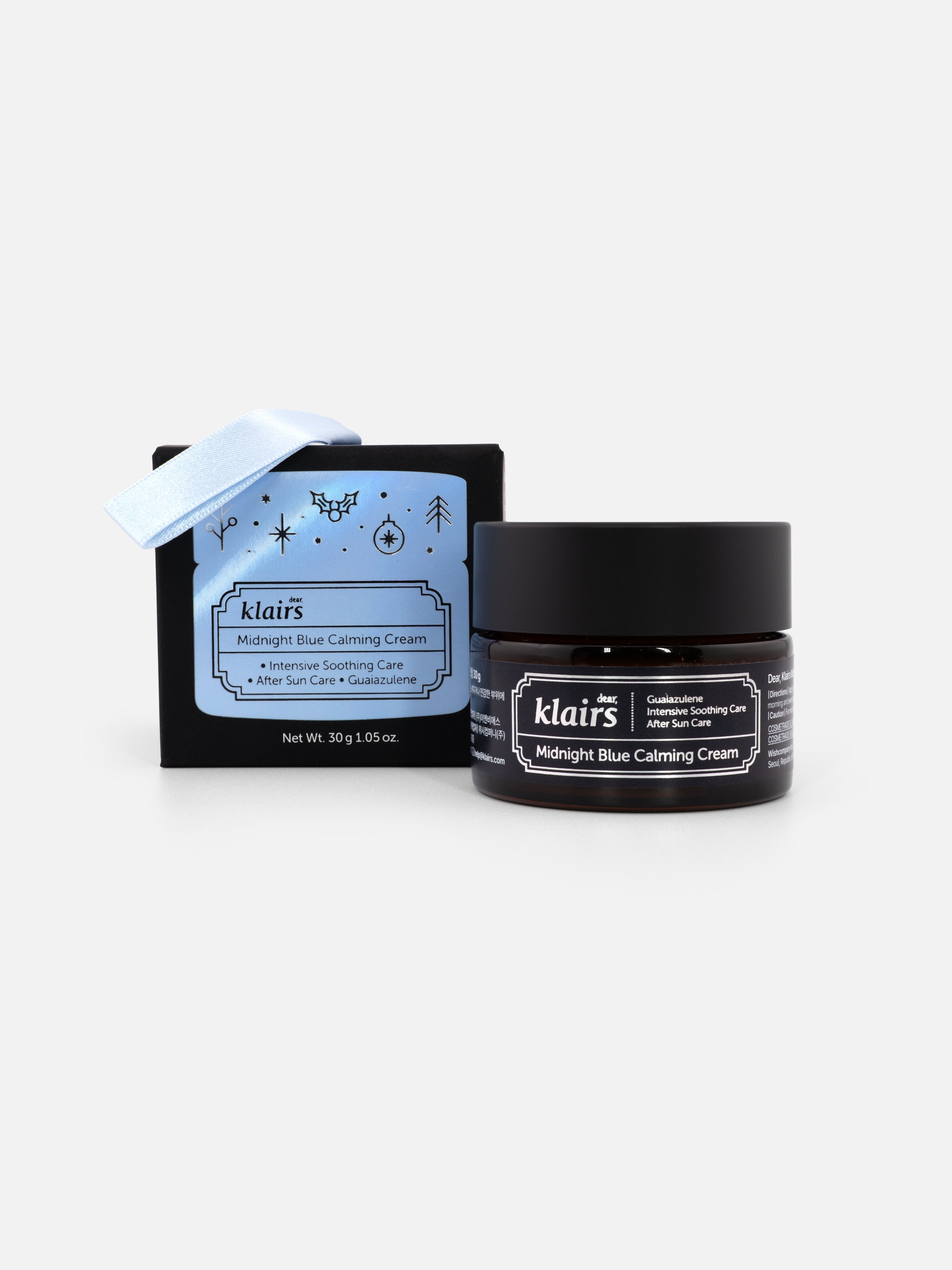 dear, klairs Midnight Blue Calming Cream 30ml with box on background