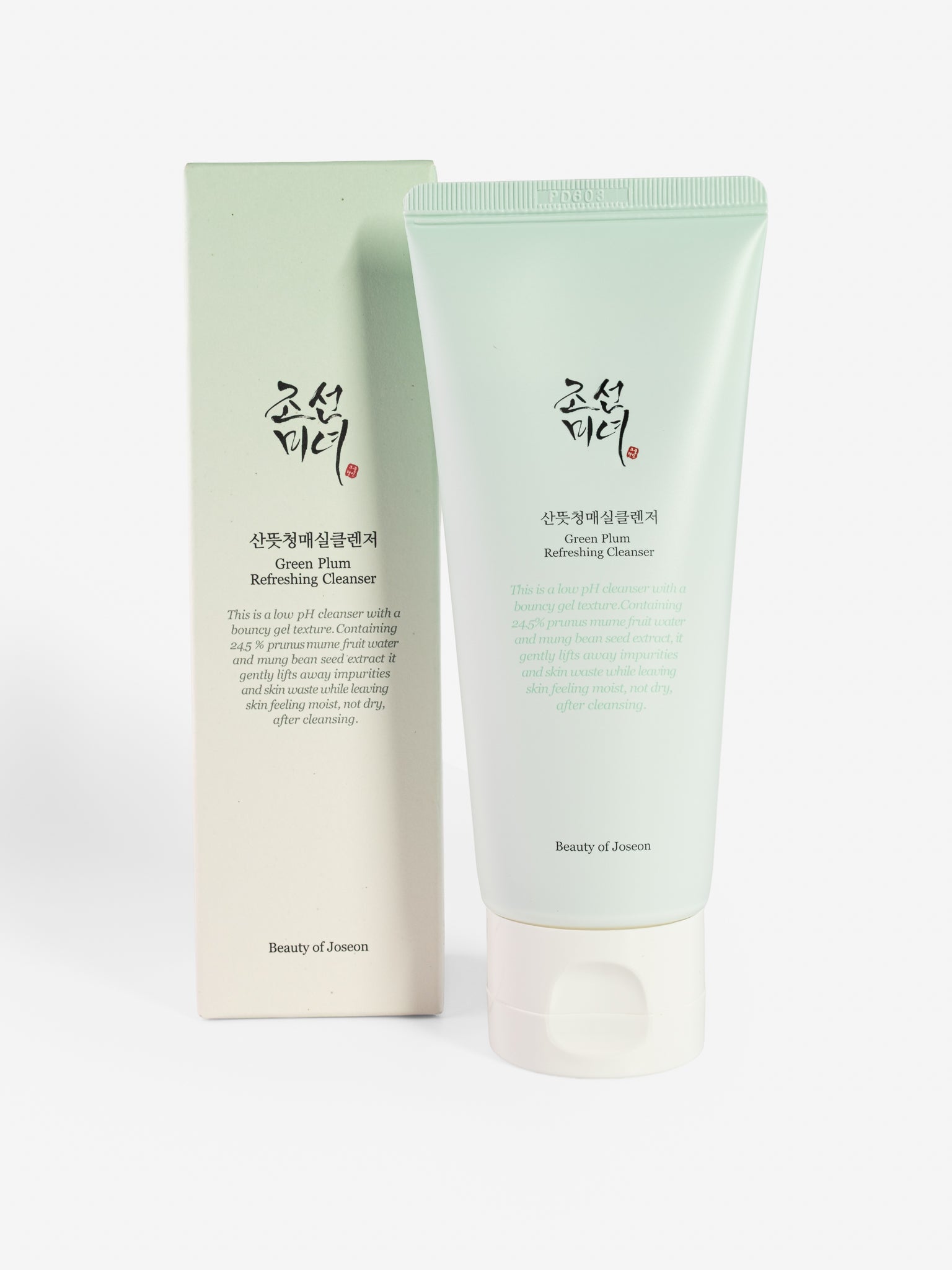Beauty of Joseon Green plum refreshing cleanser with packaging on white background