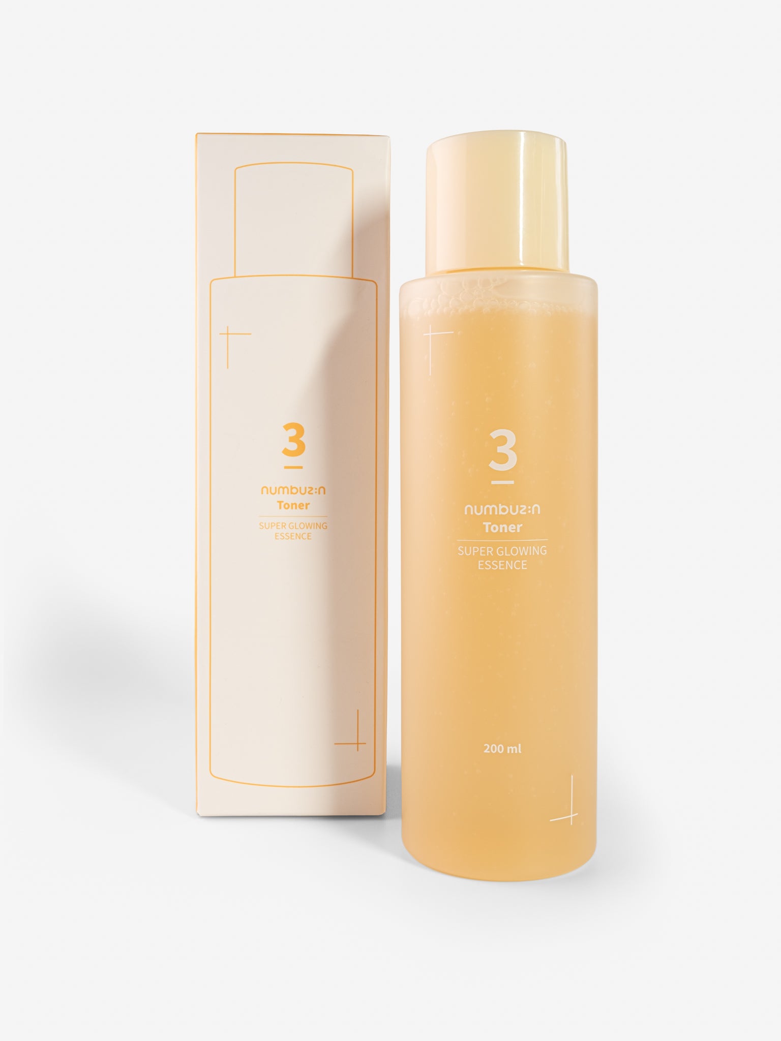numbuzin no3 super glowing essence toner and packaging on white background