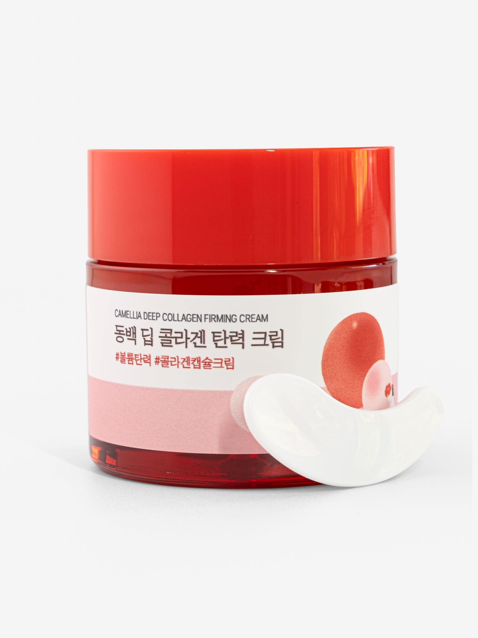 Camellia Deep Collagen Firming Cream with applicator on a white background