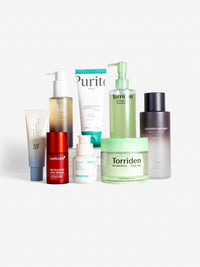 haruharuwonder black rice moisture cleansing oil, purito seoul mighty bamboo pathenol cream, torriden balanceful cleansing gel, beauty of joseon relief sun: aqua fresh + b5, medicube red succinic acid serum, innisfree retinol cica repair ampoule, torriden balanceful toner pad and haruharu wonder black rice hyaluronic acid toner free of alcohol & fragrance