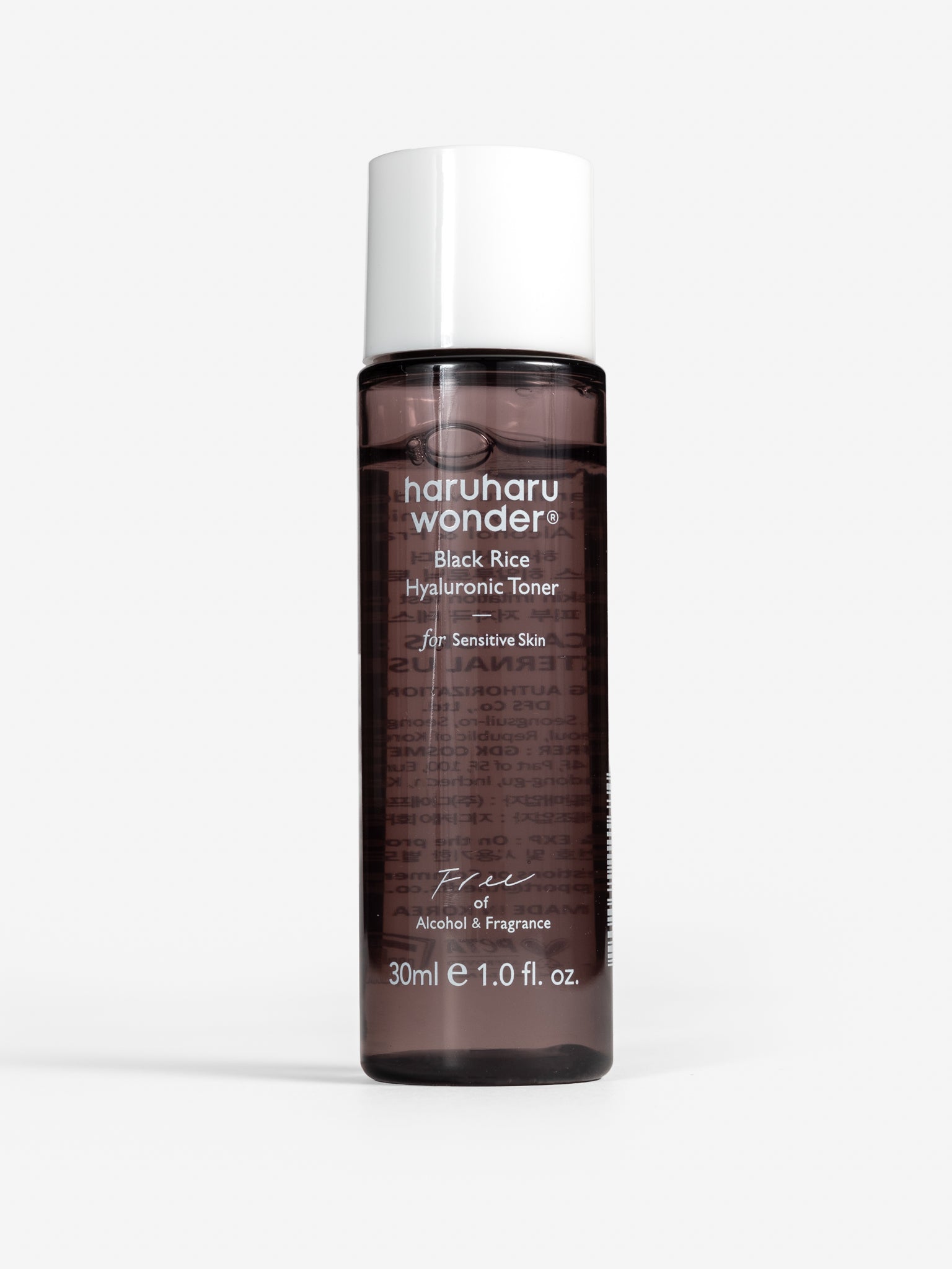 Haruharu Wonder Black Rice Hyaluronic Toner for sensitive skin 30ml bottle on a white background