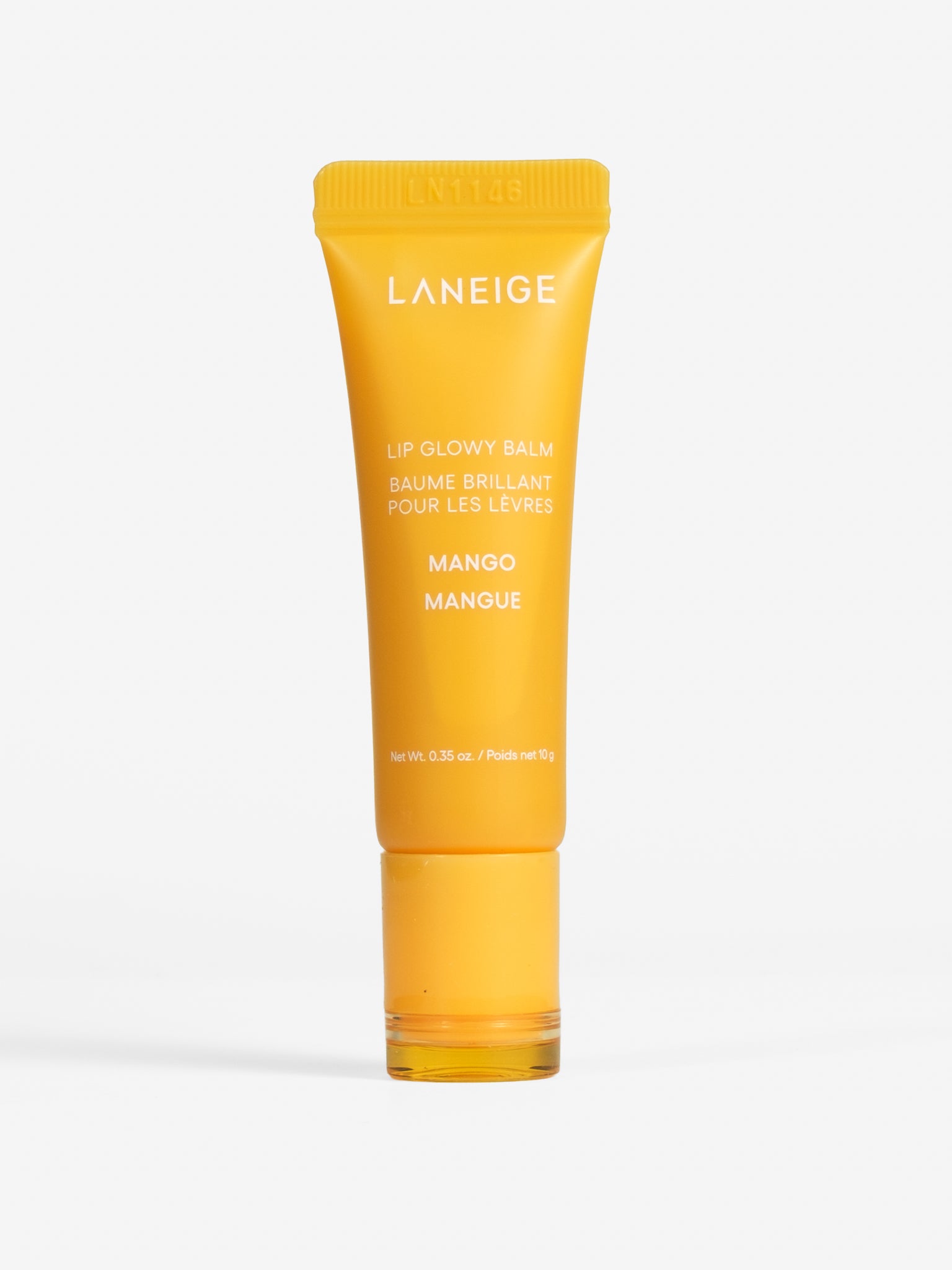 Laneige Lip Glowy Balm in Mango, a glossy hydrating lip balm tube