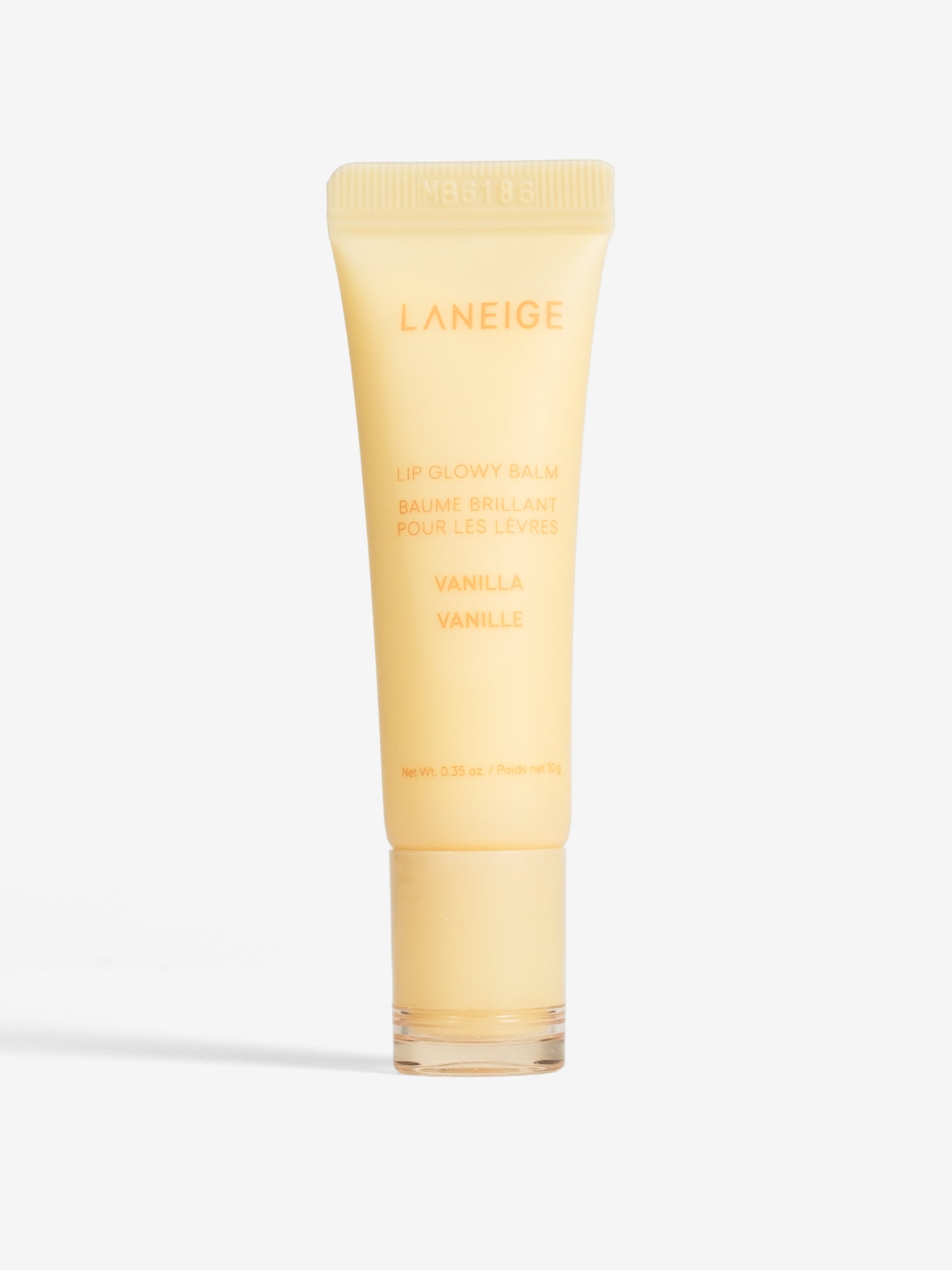 Laneige Lip Glowy Balm in Vanilla, a glossy hydrating lip balm tube
