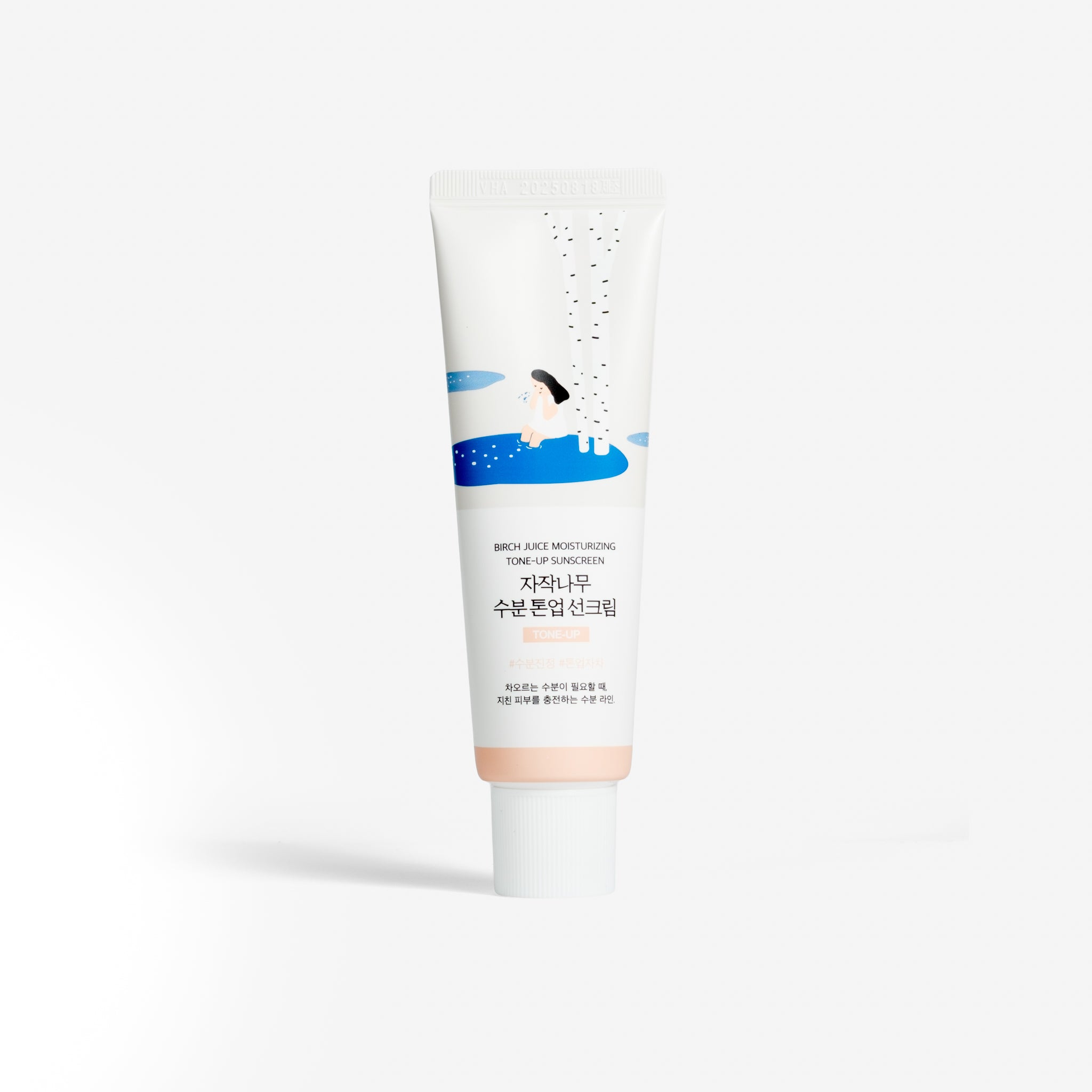 Round Lab Birch Juice Moisturizing Tone Up Sunscreen tube, a hydrating tinted SPF sunscreen