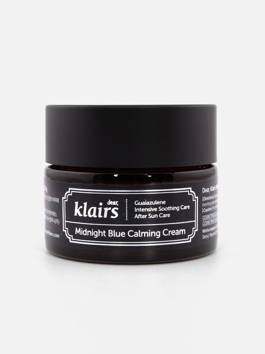 dear, klairs Midnight Blue Calming Cream 30ml on background